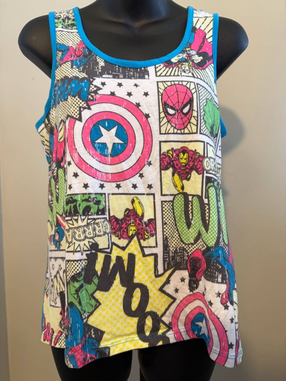 Marvel Avengers Comic Book High Low Blue Tank Top